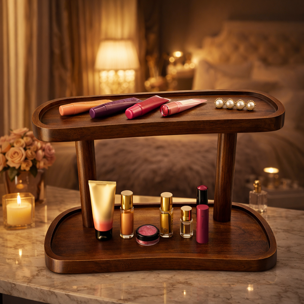 2-Tier Wooden Makeup Organizer for Vanity – Cosmetic, Skincare & Perfume Countertop Storage