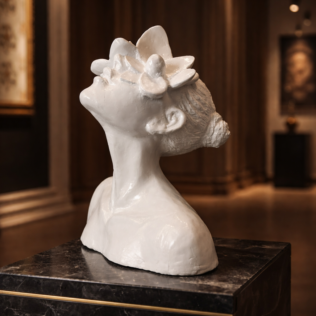 Daughter of Fauna – Abstract White Ceramic Sculpture Bust, Modern Artistic Female Figurine for Home & Gallery Decor