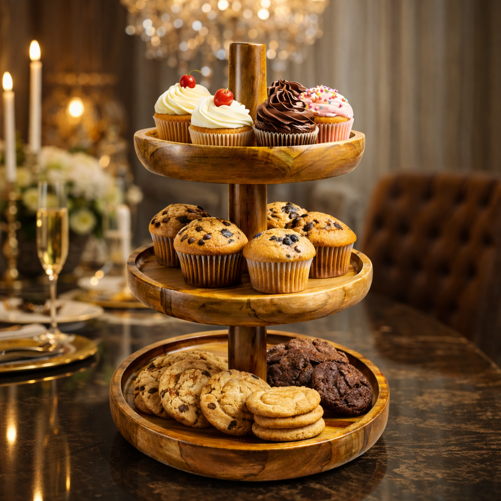 DIY 3 Tier Wooden Serving Stand – Rustic Dessert Tower for Cakes, Snacks & Fruits – Handmade Serving Tray for Parties & Home Decor