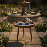 Handcrafted Wooden Round Side Table with Decorative Inlay Top – Solid Wood Accent Table for Living Room, Bedroom & Home Décor