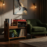 Luxury Vinyl Record Storage Cabinet – Wooden Turntable Stand with Open Shelves, High-Capacity LP Storage & Integrated Audio Shelf