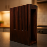 Handcrafted Wooden Knife Block Holder - Premium Countertop Knife Organizer with Ventilated Slots