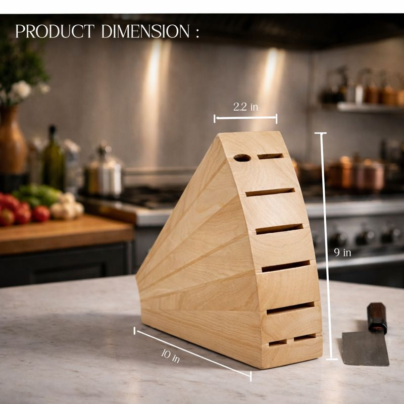 Handcrafted Wooden Knife Block – Magnetized Fan Line Design, 7-Knife Capacity