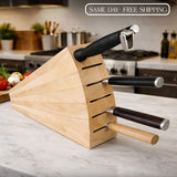 Handcrafted Wooden Knife Block – Magnetized Fan Line Design, 7-Knife Capacity