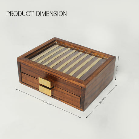 Elegant Wooden Pen Organizer with Glass Top & Brass Accents – Perfect Desk Gift