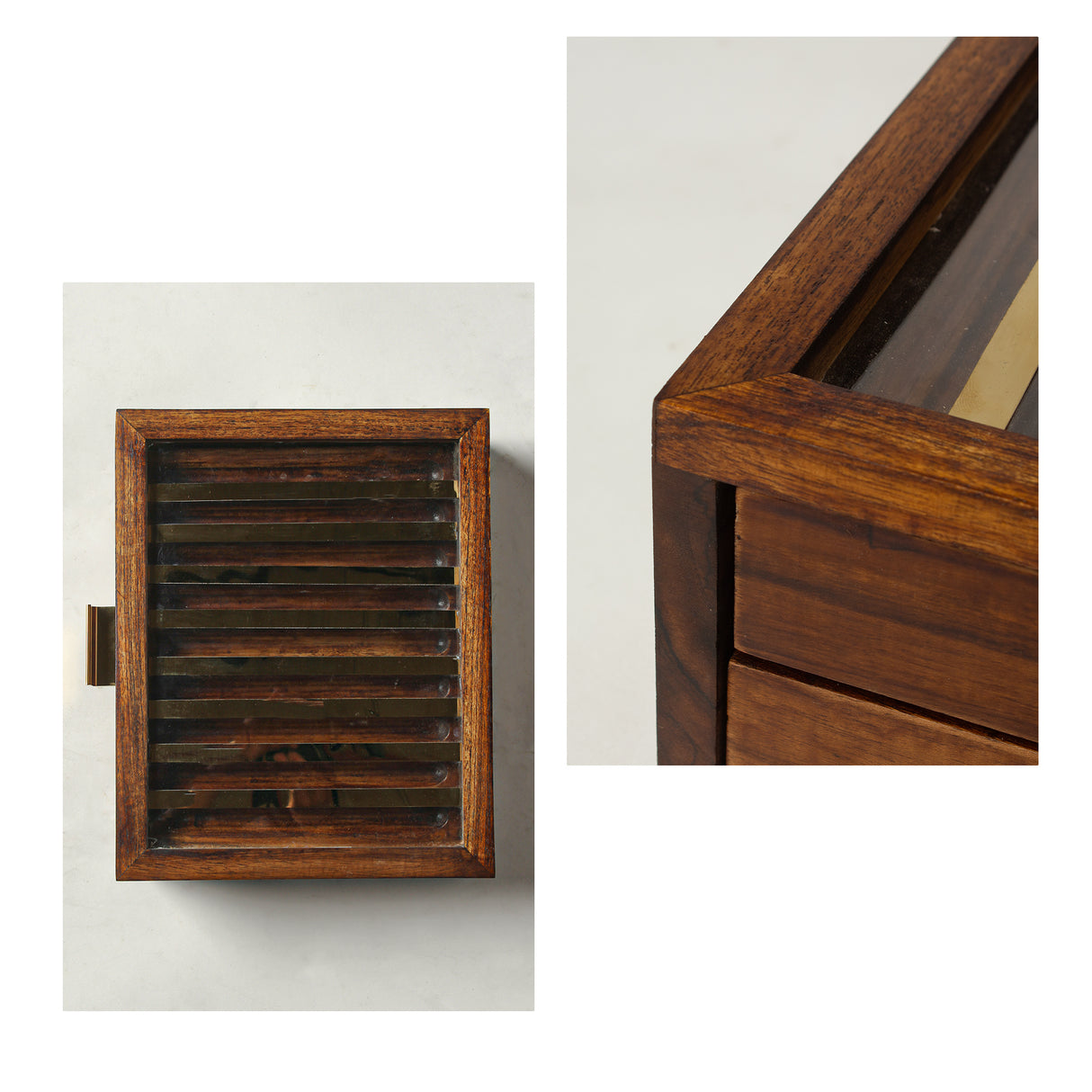 Elegant Wooden Pen Organizer with Glass Top & Brass Accents – Perfect Desk Gift