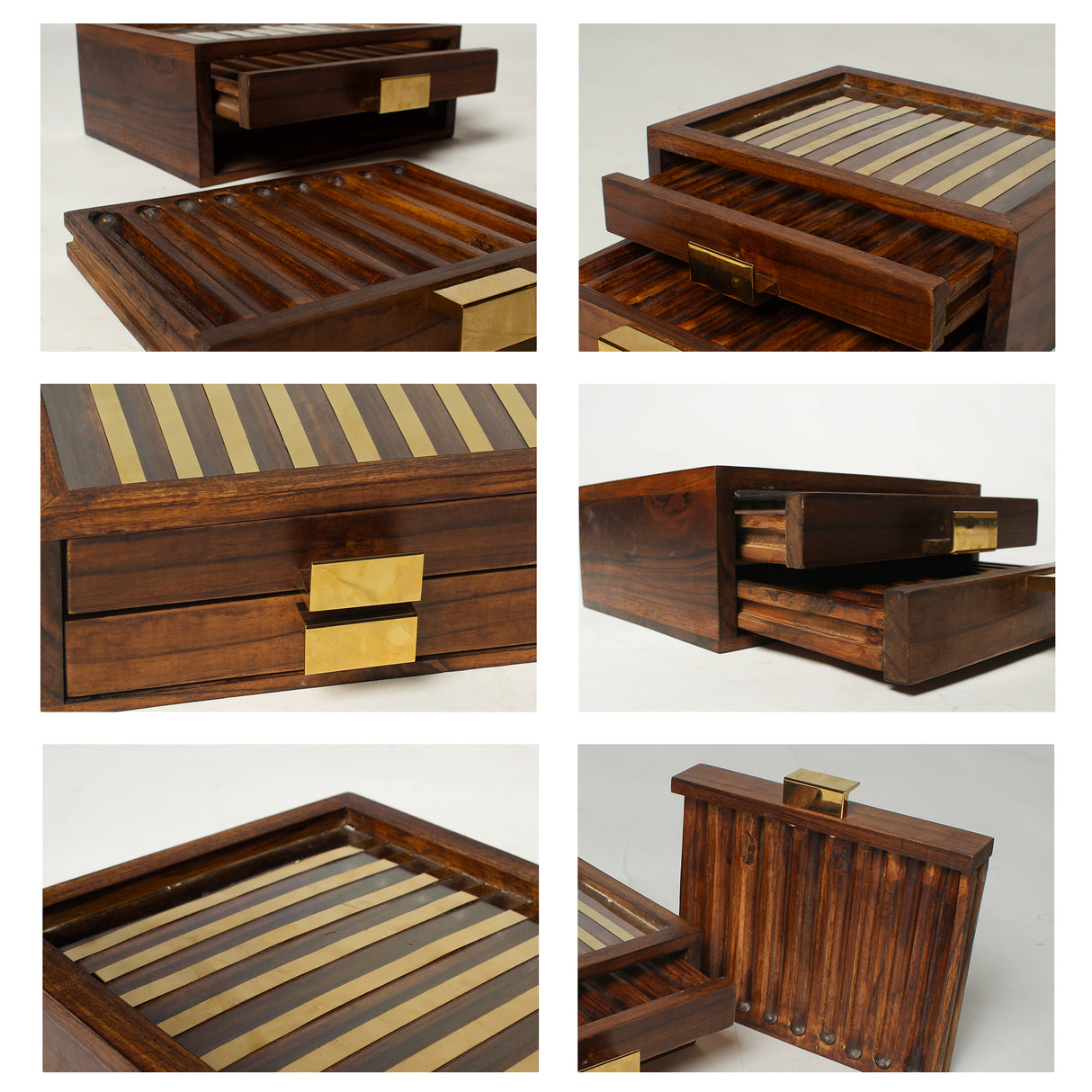 Elegant Wooden Pen Organizer with Glass Top & Brass Accents – Perfect Desk Gift