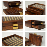 Elegant Wooden Pen Organizer with Glass Top & Brass Accents – Perfect Desk Gift