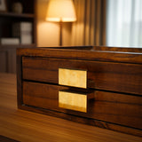 Elegant Wooden Pen Organizer with Glass Top & Brass Accents – Perfect Desk Gift