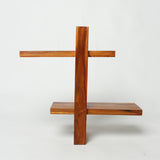 Solid Wood Wall Shelf – 2-Tier Cross Design, 20 Inch Height, Natural Brown Finish