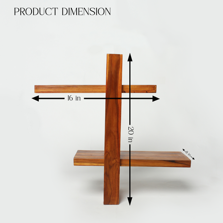 Solid Wood Wall Shelf – 2-Tier Cross Design, 20 Inch Height, Natural Brown Finish