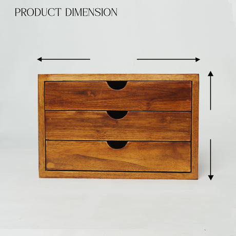 Handcrafted Wooden 3-Drawer Storage Organizer – Solid Wood Desktop Chest
