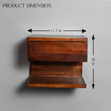 Solid Wood Wall Mounted Shelf with Drawer – 11.7 x 10 Inch, Natural Brown Finish