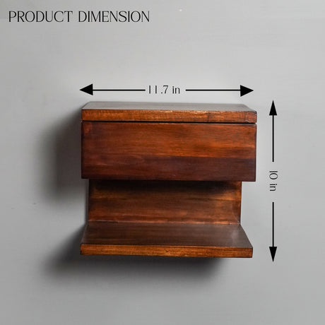 Solid Wood Wall Mounted Shelf with Drawer – 11.7 x 10 Inch, Natural Brown Finish