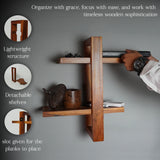 Solid Wood Wall Shelf – 2-Tier Cross Design, 20 Inch Height, Natural Brown Finish