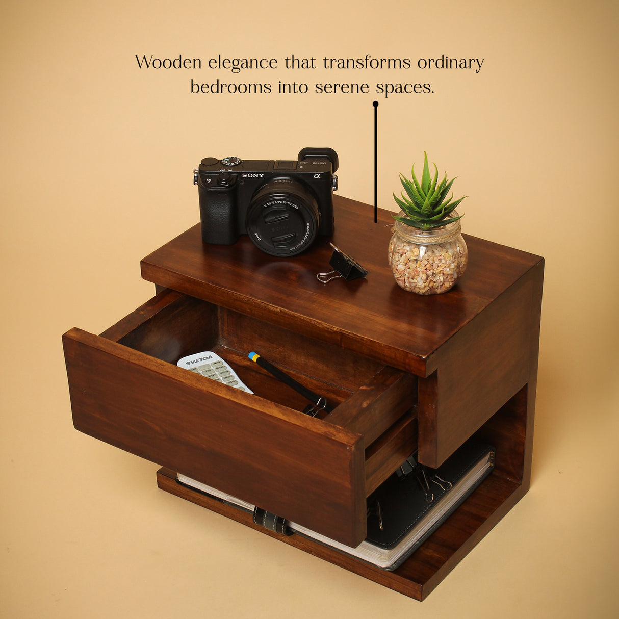 Solid Wood Wall Mounted Shelf with Drawer – 11.7 x 10 Inch, Natural Brown Finish