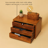 Handcrafted Wooden 3-Drawer Storage Organizer – Solid Wood Desktop Chest