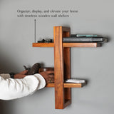 Solid Wood Wall Shelf – 2-Tier Cross Design, 20 Inch Height, Natural Brown Finish