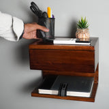 Solid Wood Wall Mounted Shelf with Drawer – 11.7 x 10 Inch, Natural Brown Finish