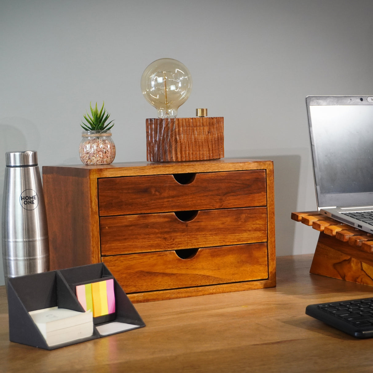 Handcrafted Wooden 3-Drawer Storage Organizer – Solid Wood Desktop Chest