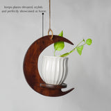 Handcrafted Wooden Moon Shaped Hanging Shelf | Crescent Wall Hanging Planter Holder for Home Décor (13.8 x 7.9 x 3.9 inches)