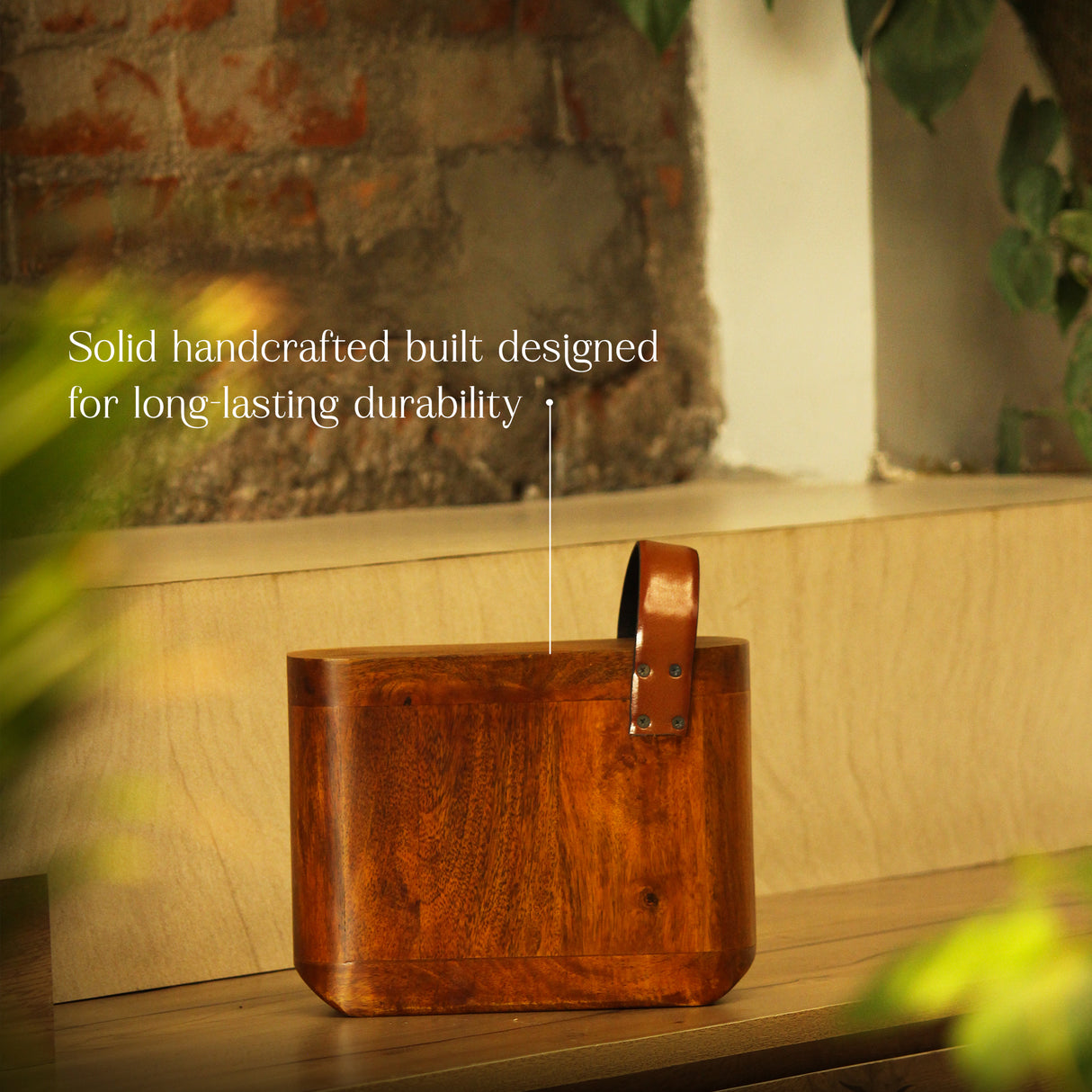 Handcrafted Solid Wood Step Stool with Leather Carry Handle