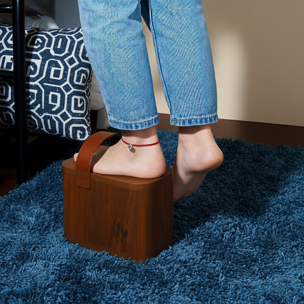 Handcrafted Solid Wood Step Stool with Leather Carry Handle