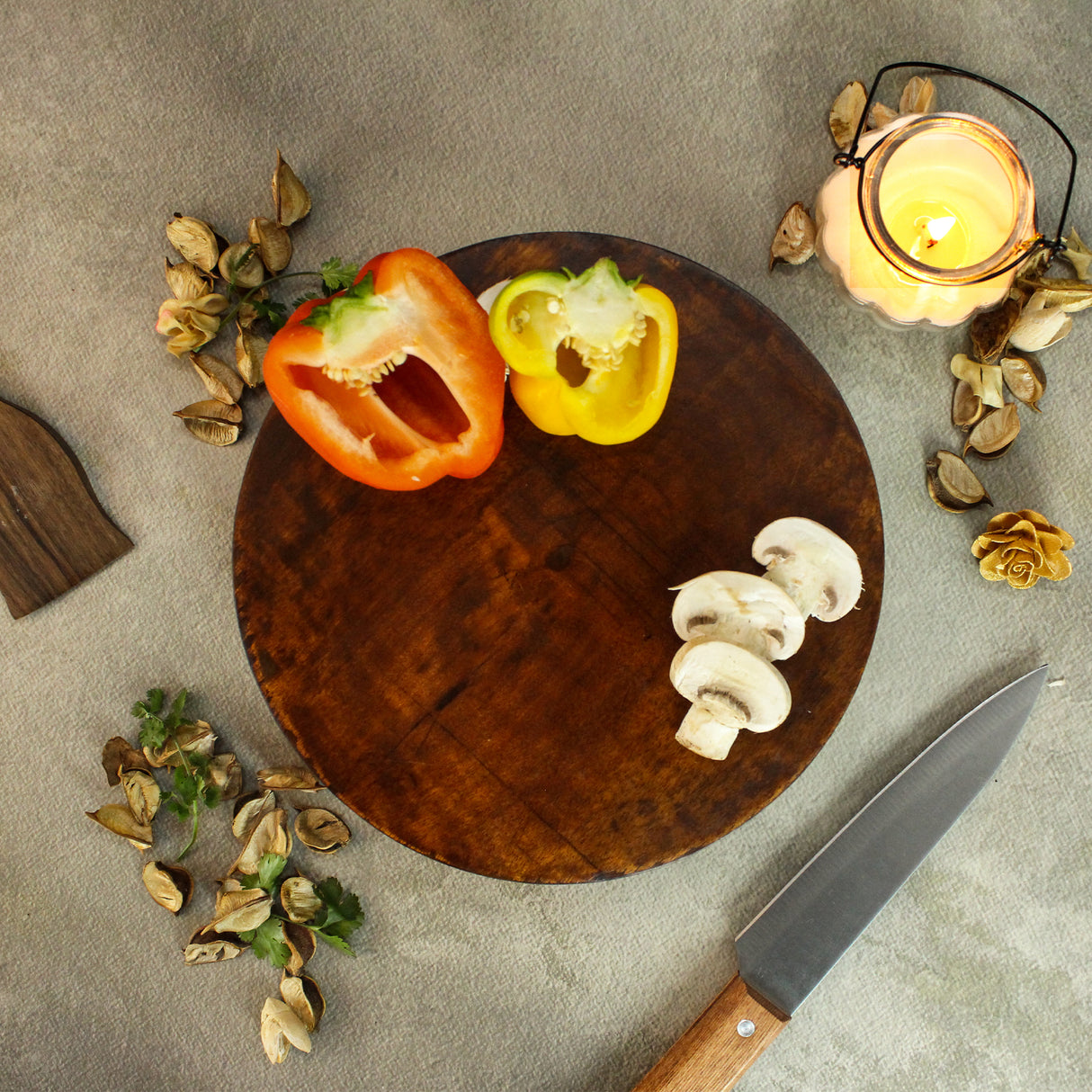 Wooden Round Butcher Block – Mango Wood, Meat Cutting, Kitchen Prep Block