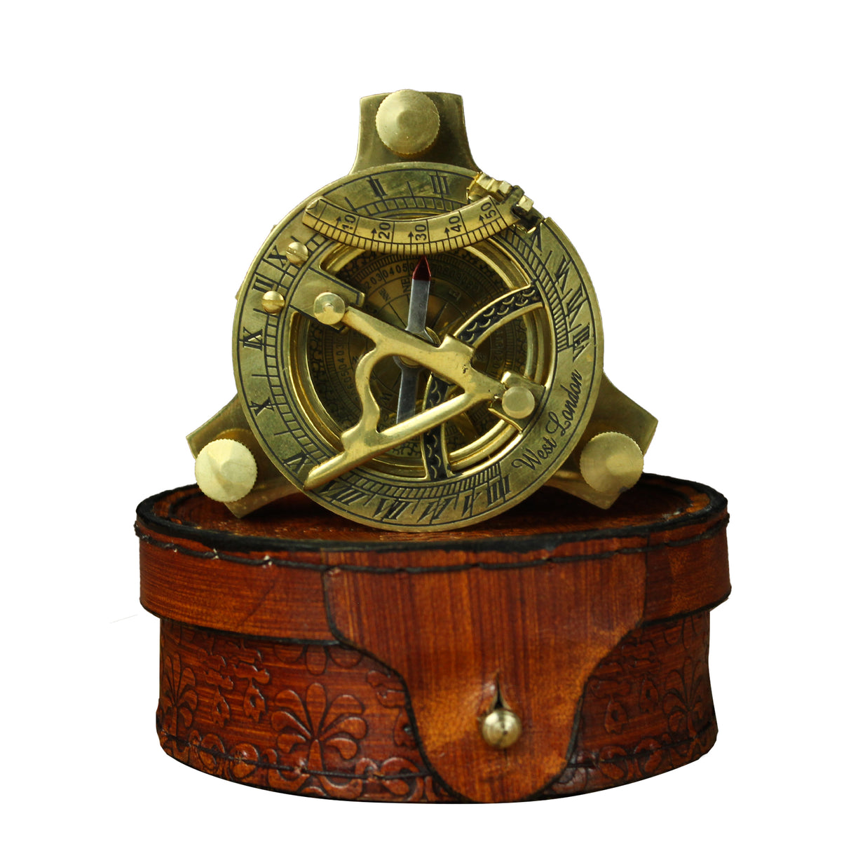 Antique Brass Compass with Leather Box