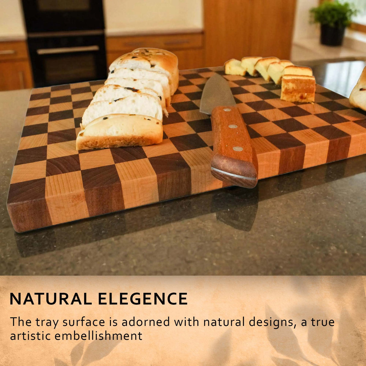 Elegant Checkered Cutting Board – Premium Wood, Food-Safe, and Durable