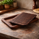 Handcrafted Walnut Bread Cutting Board with Removable Crumb Tray – Rustic Wooden Bread Slicer for Sourdough, Artisan Loaf & Kitchen Serving – Durable Premium Kitchen Board