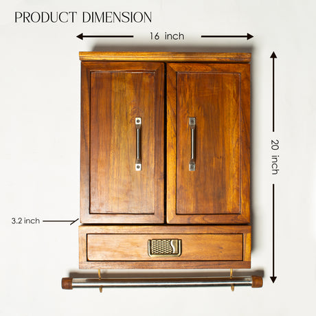 Handcrafted Teak Wood Jewellery Cabinet – Spacious 16×20×3.2 Inch Organizer with Drawer & Multi-Storage Sections