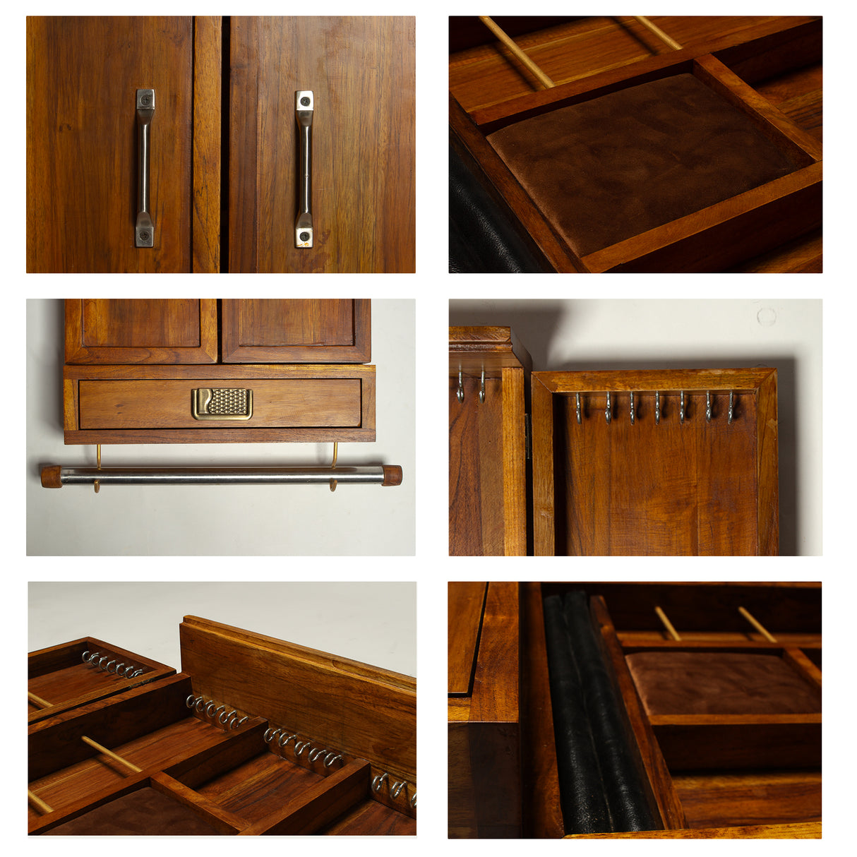 Handcrafted Teak Wood Jewellery Cabinet – Spacious 16×20×3.2 Inch Organizer with Drawer & Multi-Storage Sections