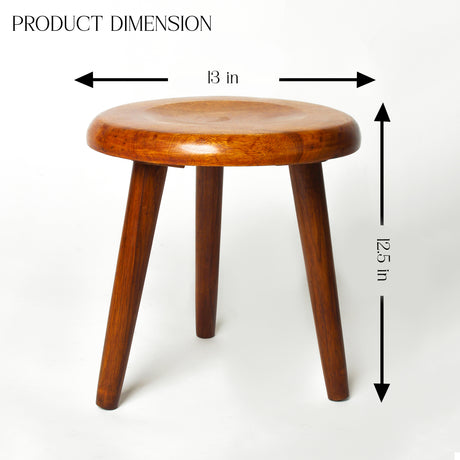 Solid Wood Round Stool – 13 Inch Diameter, Handcrafted Wooden Seating Stool