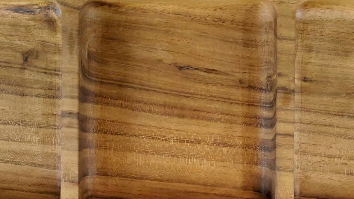 Wooden 3-Grid Serving Platter – Acacia Wood Serving Tray for Snacks & Appetizers