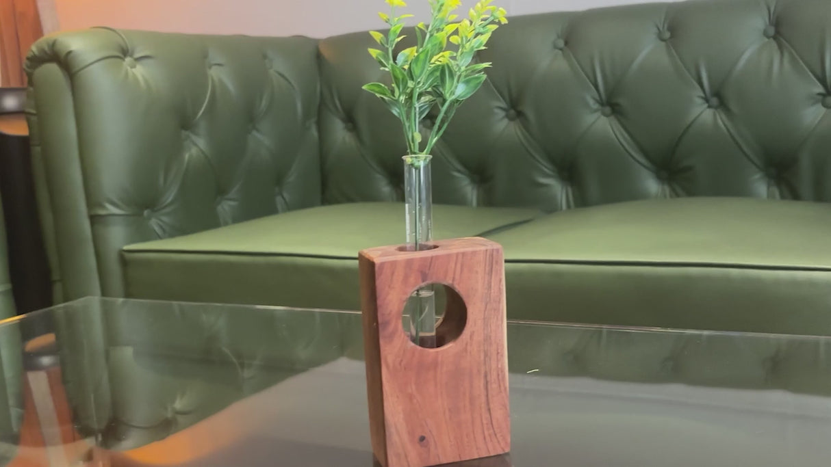 Wooden Vase with Glass Tube Planter