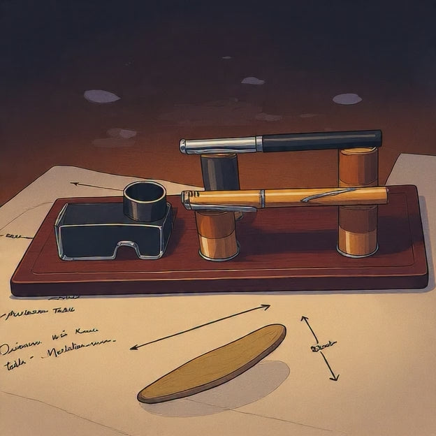 Solid Wood Pen Display Stand with Ink Holder – Premium Desk Organizer