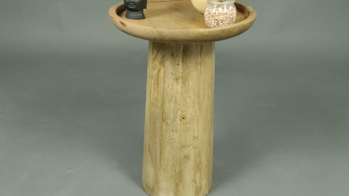 Natural Finish Round Solid Mango Wood Accent Table for Home Furniture