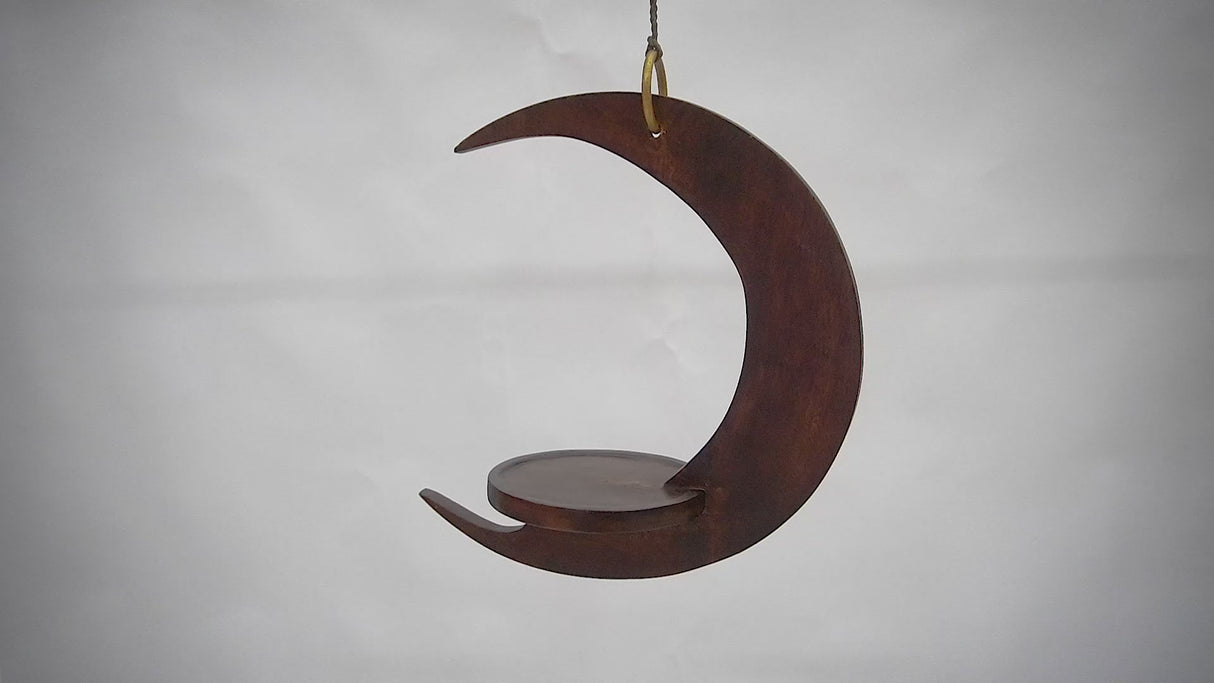 Handcrafted Wooden Moon Shaped Hanging Shelf | Crescent Wall Hanging Planter Holder for Home Décor (13.8 x 7.9 x 3.9 inches)