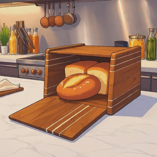 Wooden Bread Storage Box with Lid – Handcrafted Countertop Organizer for Kitchen