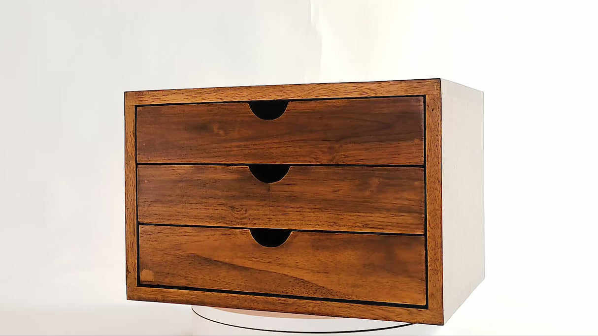 Handcrafted Wooden 3-Drawer Storage Organizer – Solid Wood Desktop Chest