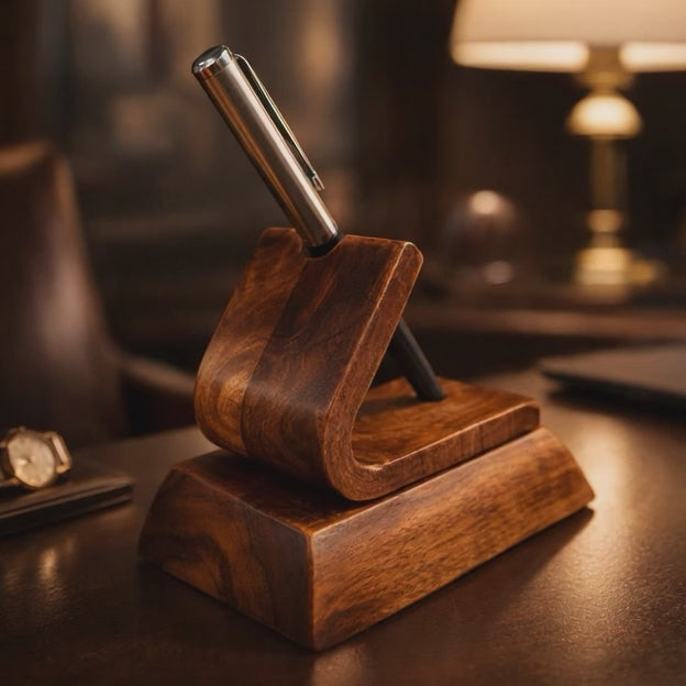 Bent Wood Pen Holder in Solid Walnut | Luxury Wooden Desk Organizer | Handcrafted Pen Stand for Office, Writers & Gifts