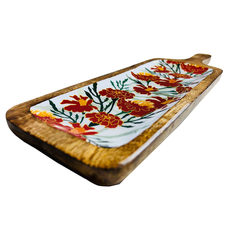 Hand-Painted Floral Wooden Tray – Mango Wood Serving Tray for Snacks & Home Decor