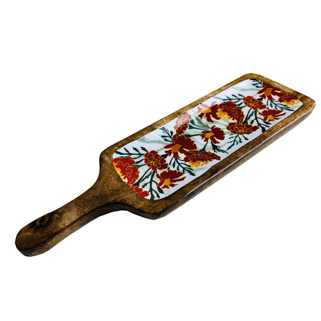 Hand-Painted Floral Wooden Tray – Mango Wood Serving Tray for Snacks & Home Decor